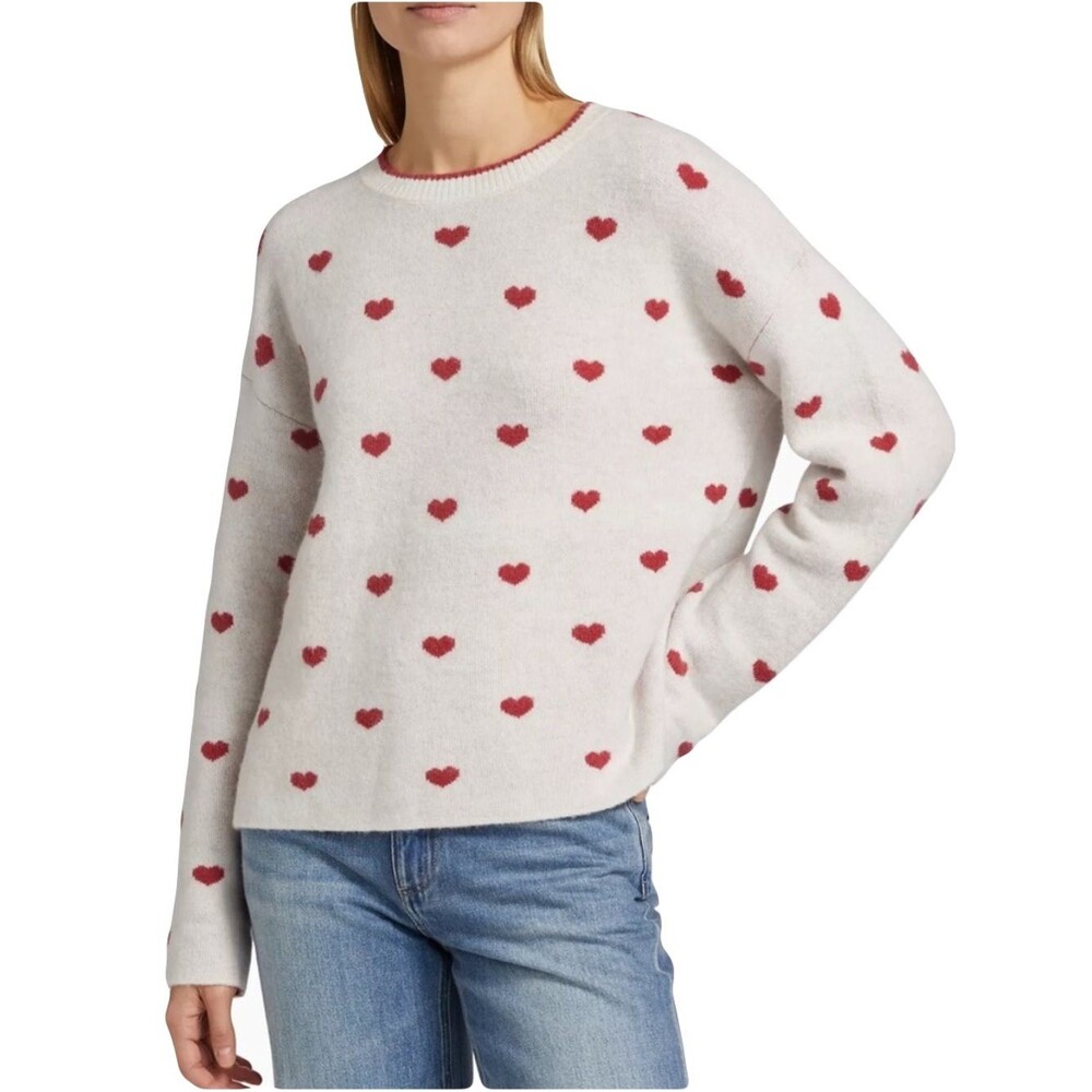 Splendid Pullover Sweater Heart Print Red & Ivory Size MEDIUM rtr GUC